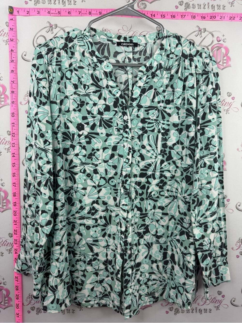 Olsen shirt butterfly Mint blue Green Floral Button-Down Shirt